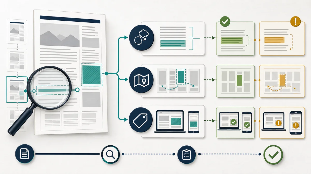 Adjacency workflow for comparing page job, neighboring argument, sponsor creative, destination fit, exclusions, and paid-label clarity.