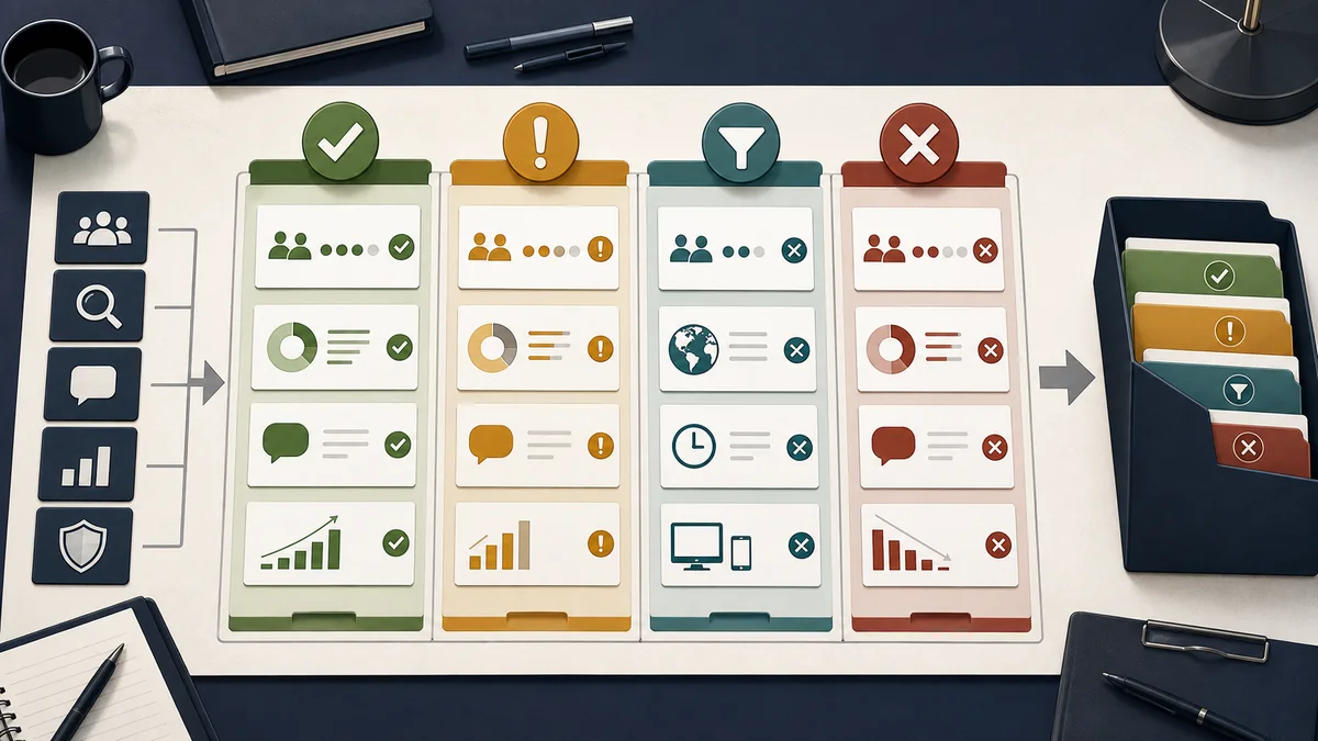 Sponsor fit decision board sorting launch choices into ready, ready after revision, context-limited, and hold states.