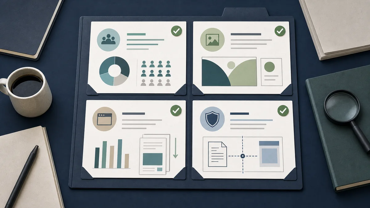 Sponsor fit review desk connecting reader task, page context, creative claim, destination depth, and report boundary records.
